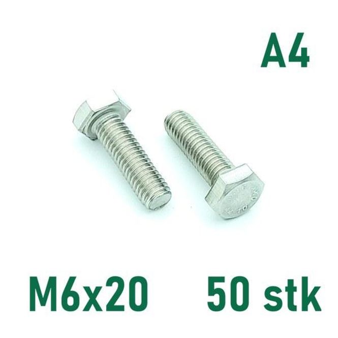 Hovedbilde M6x20 Sekskantskrue 50 stk  Syrefast A4
