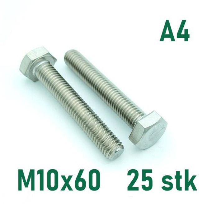 Hovedbilde M10x60 Sekskantskrue 25 stk  Syrefast A4
