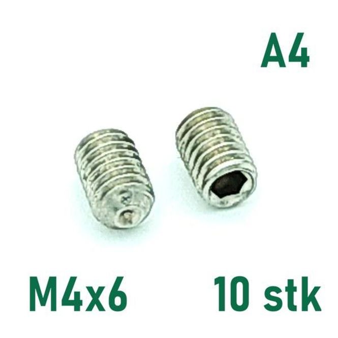 Hovedbilde M4x6 Settskrue 10 stk Syrefast A4