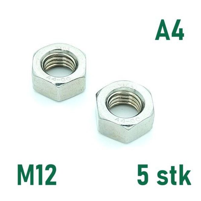 Hovedbilde M12 Mutter 5 stk  Syrefast A4