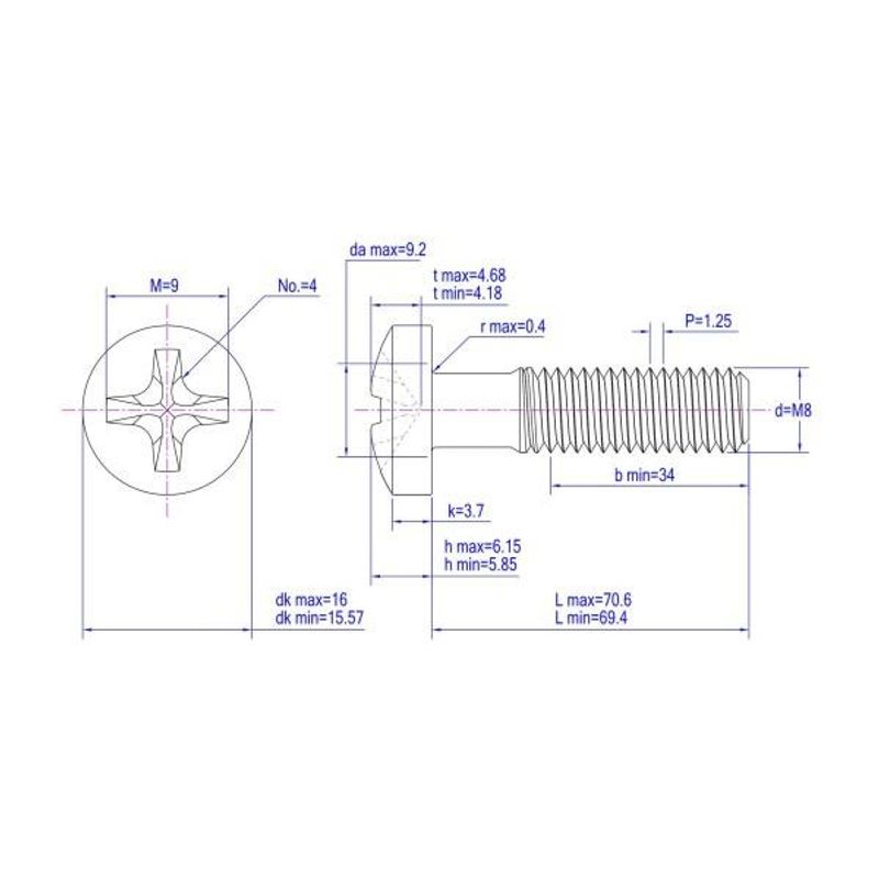 M8x70 Maskinskrue 5 stk Panhode Syrefast A4