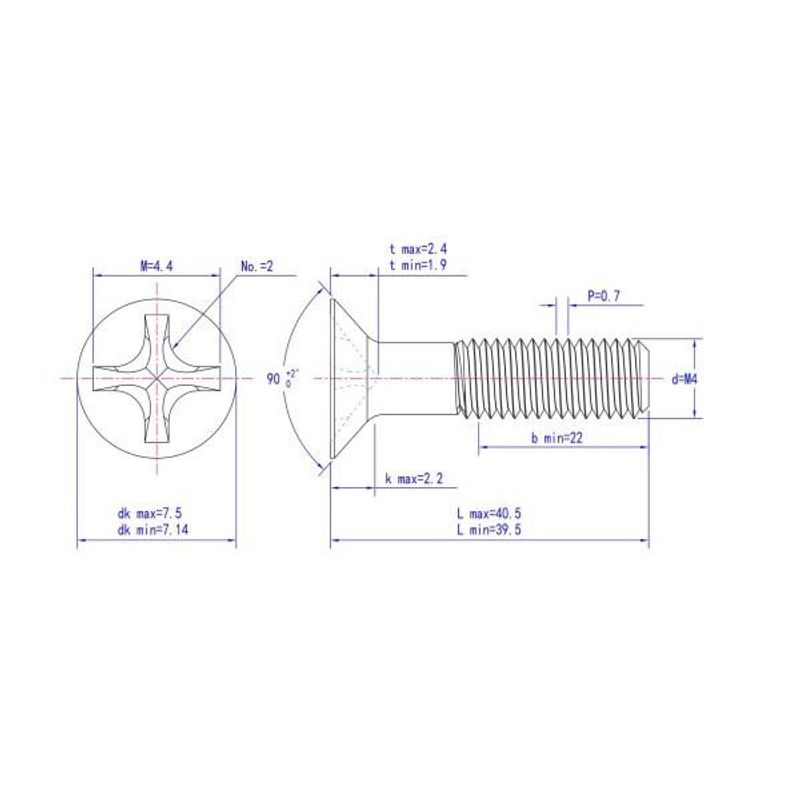 M4x40 Maskinskrue 10 stk Senkehode Syrefast A4