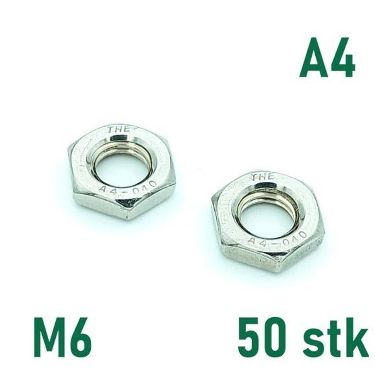 M6 Mutter lav 50 stk  Syrefast A4
