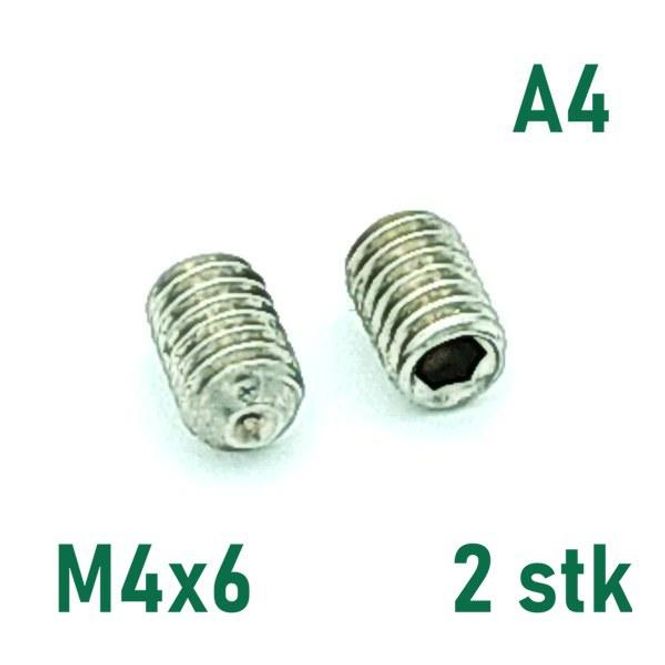 Hovedbilde M4x6 Settskrue 2 stk Syrefast A4