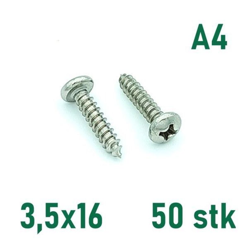 3,5x16 Plateskrue 50 stk Panhode Syrefast A4
