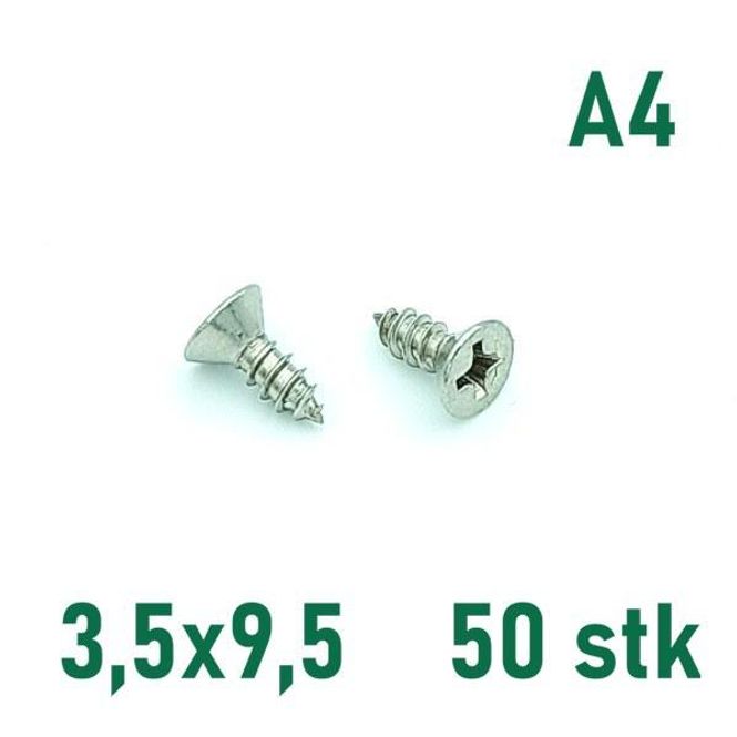 Hovedbilde 3,5x9,5 Plateskrue 50 stk Senkehode Syrefast A4