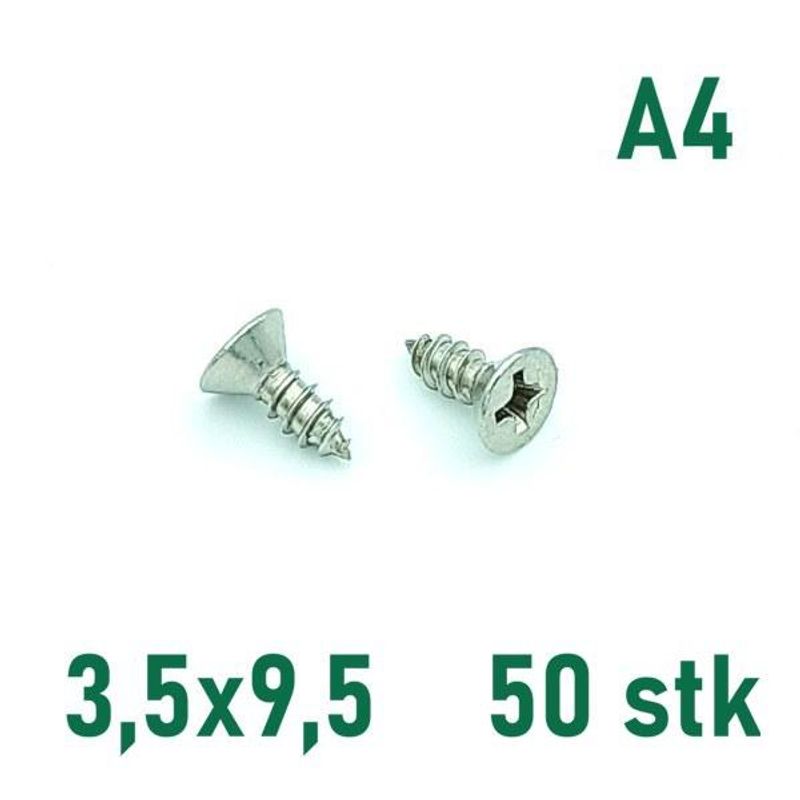 3,5x9,5 Plateskrue 50 stk Senkehode Syrefast A4
