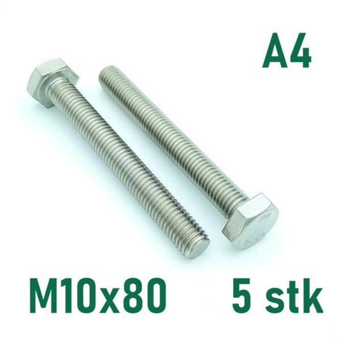 Hovedbilde M10x80 Sekskantskrue 5 stk  Syrefast A4