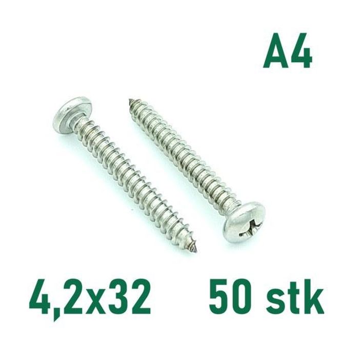 Hovedbilde 4,2x32 Plateskrue 50 stk Panhode Syrefast A4