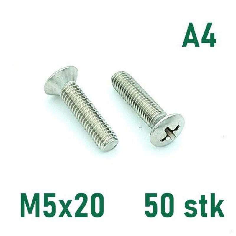 M5x20 Maskinskrue 50 stk Linsehode Syrefast A4