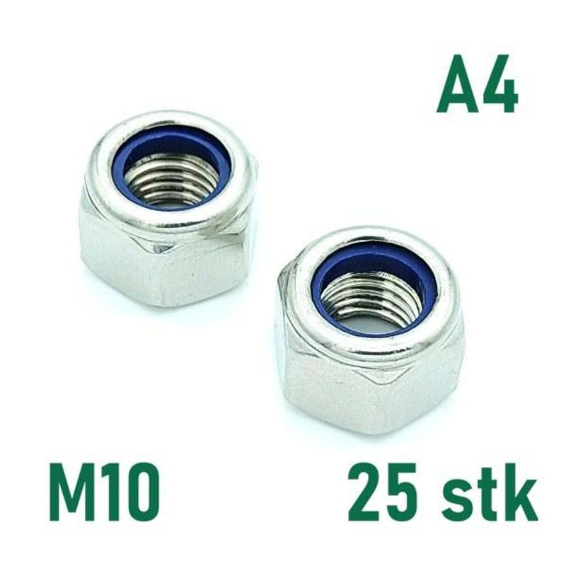 M10 Låsemutter 25 stk  Syrefast A4