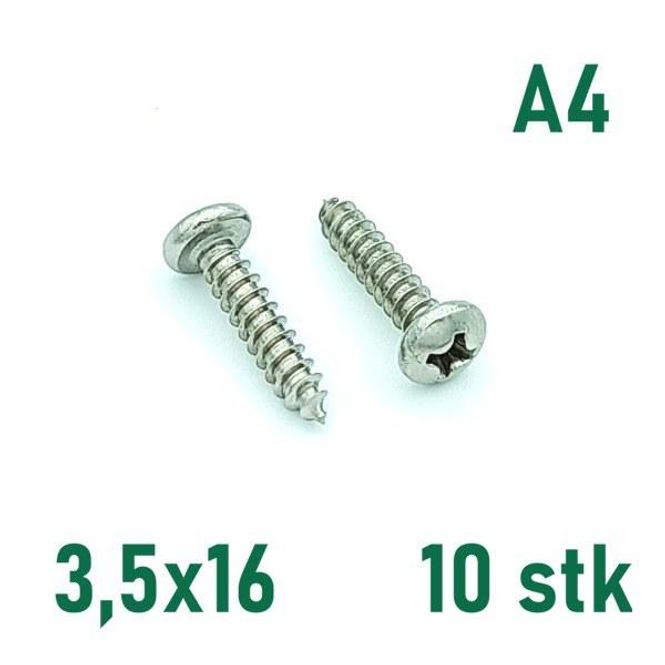 Hovedbilde 3,5x16 Plateskrue 10 stk Panhode Syrefast A4