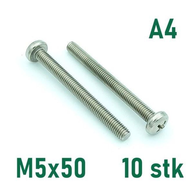 Hovedbilde M5x50 Maskinskrue 10 stk Panhode Syrefast A4