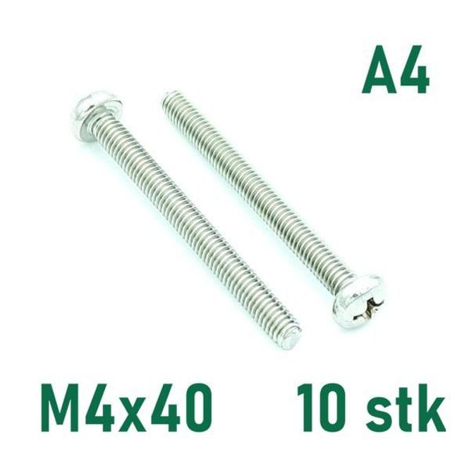Hovedbilde M4x40 Maskinskrue 10 stk Panhode Syrefast A4