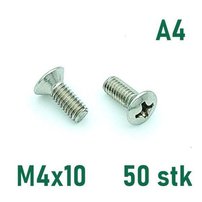 Hovedbilde M4x10 Maskinskrue 50 stk Linsehode Syrefast A4