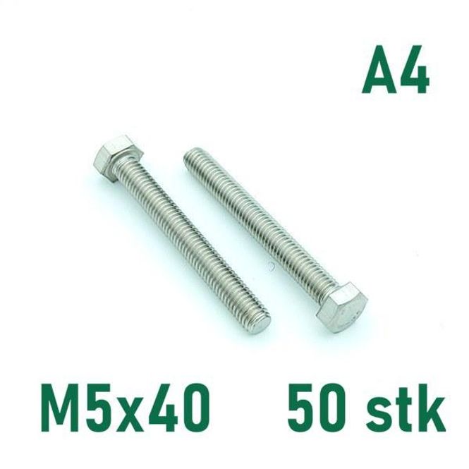 Hovedbilde M5x40 Sekskantskrue 50 stk  Syrefast A4
