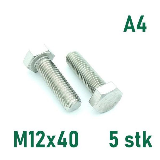 Hovedbilde M12x40 Sekskantskrue 5 stk  Syrefast A4