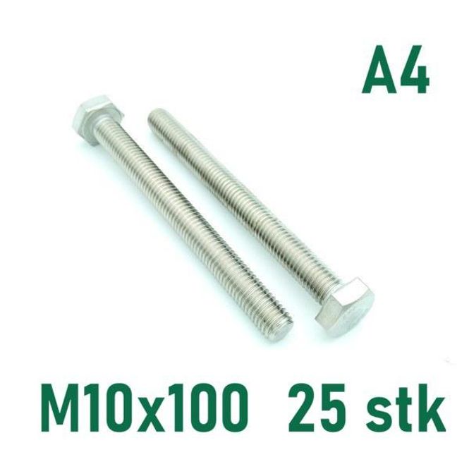 Hovedbilde M10x100 Sekskantskrue 25 stk  Syrefast A4