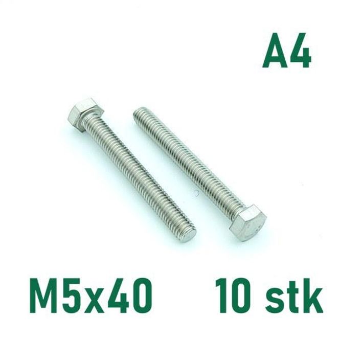 Hovedbilde M5x40 Sekskantskrue 10 stk  Syrefast A4