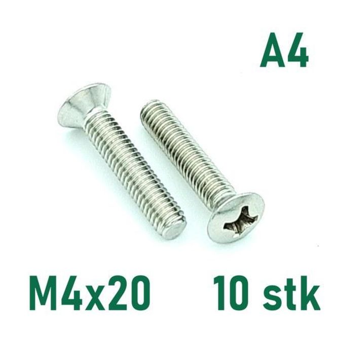 Hovedbilde M4x20 Maskinskrue 10 stk Linsehode Syrefast A4