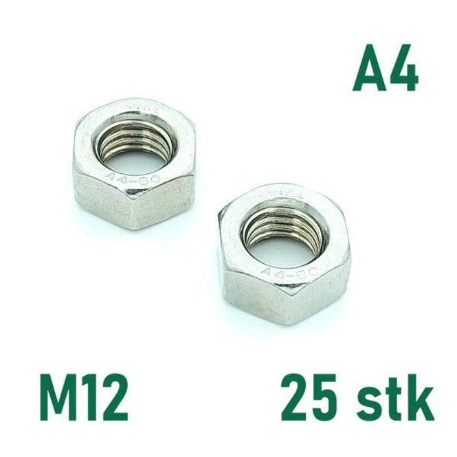 Hovedbilde M12 Mutter 25 stk  Syrefast A4