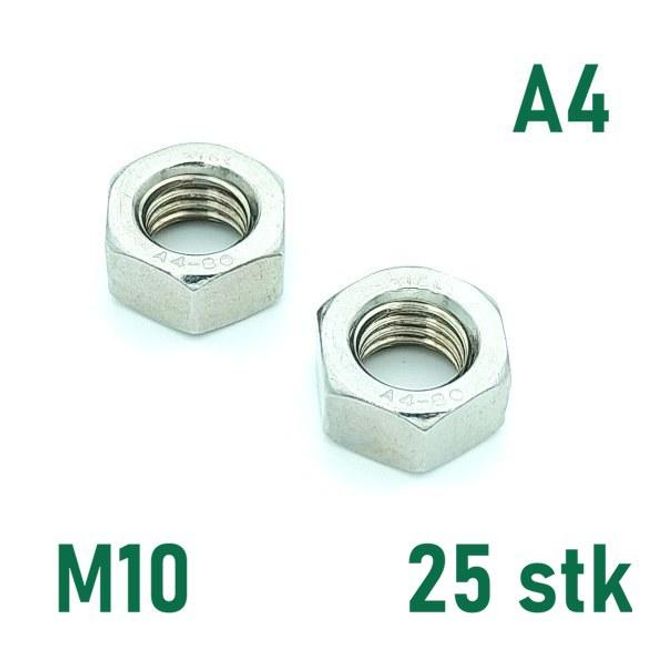 Hovedbilde M10 Mutter 25 stk  Syrefast A4