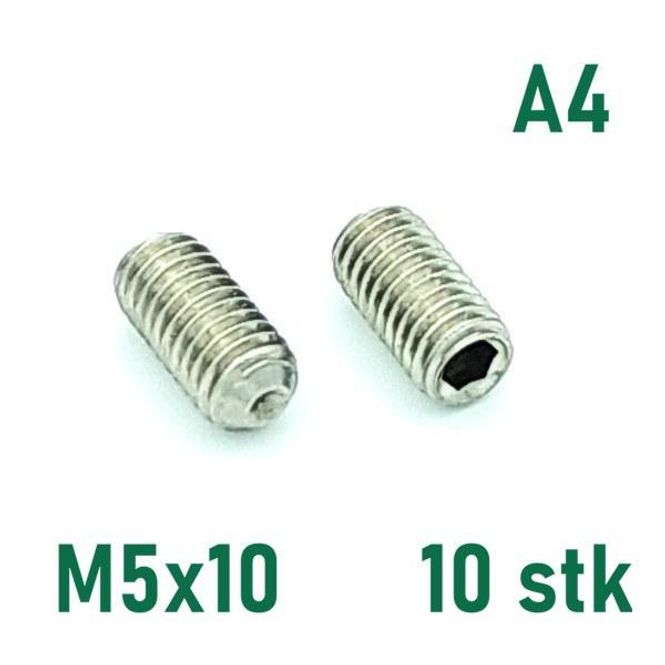 Hovedbilde M5x10 Settskrue 10 stk Syrefast A4