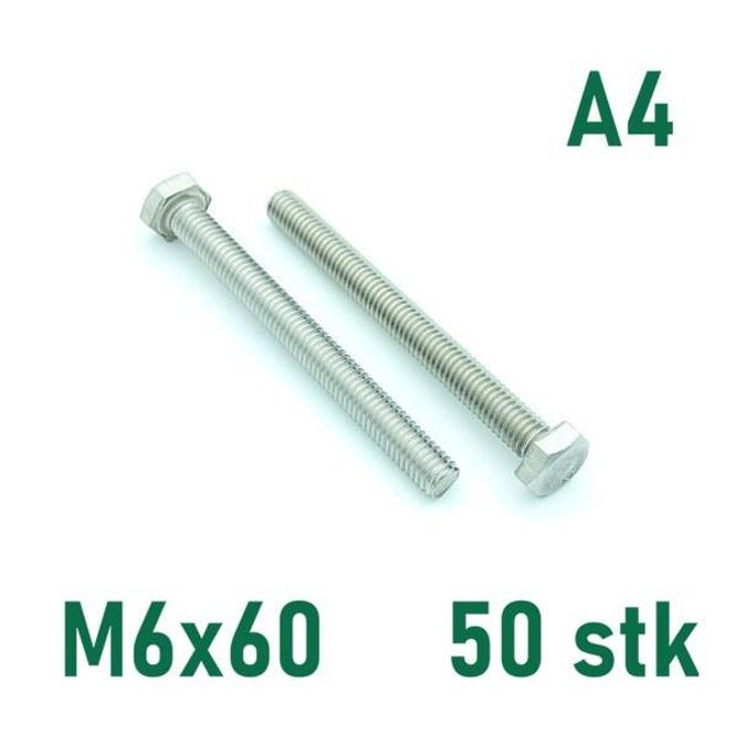 Hovedbilde M6x60 Sekskantskrue 50 stk  Syrefast A4